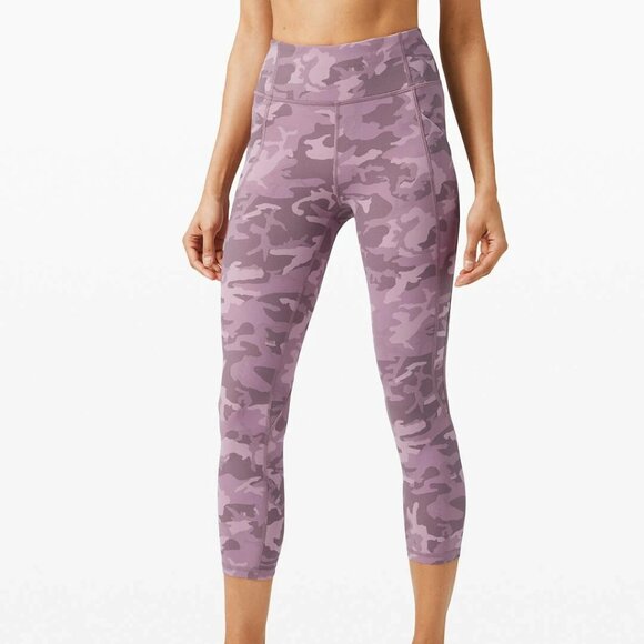 LULULEMON - Time To Sweat Crop 4 6 8 Incognito Camo Pink Taupe - Worn 1 Time - Picture 1 of 8